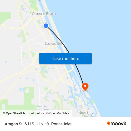 Aragon St. & U.S. 1 Ib to Ponce-Inlet map