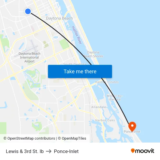 Lewis & 3rd St. Ib to Ponce-Inlet map