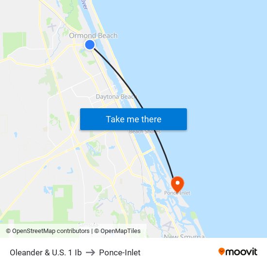 Oleander & U.S. 1 Ib to Ponce-Inlet map