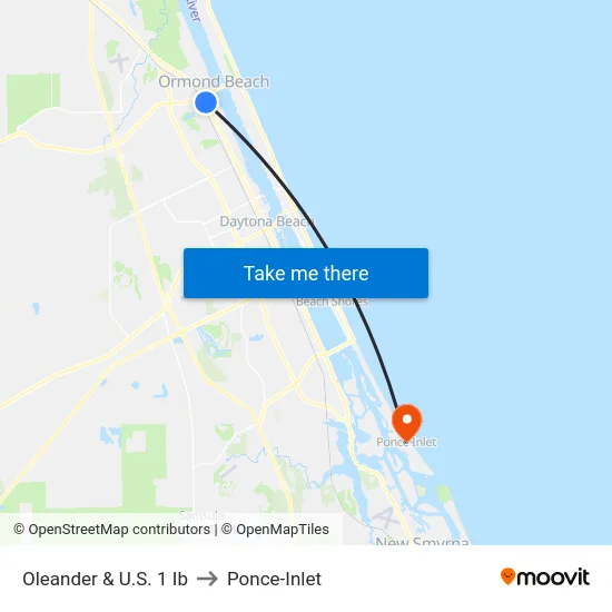 Oleander & U.S. 1 Ib to Ponce-Inlet map
