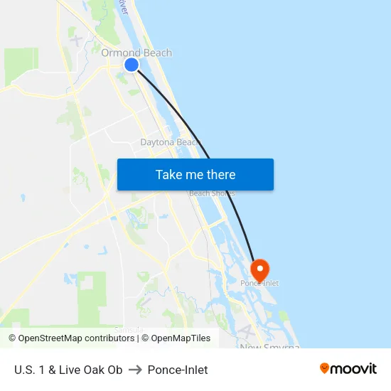 U.S. 1 & Live Oak Ob to Ponce-Inlet map