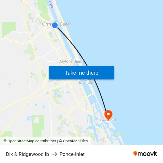 Dix & Ridgewood Ib to Ponce-Inlet map