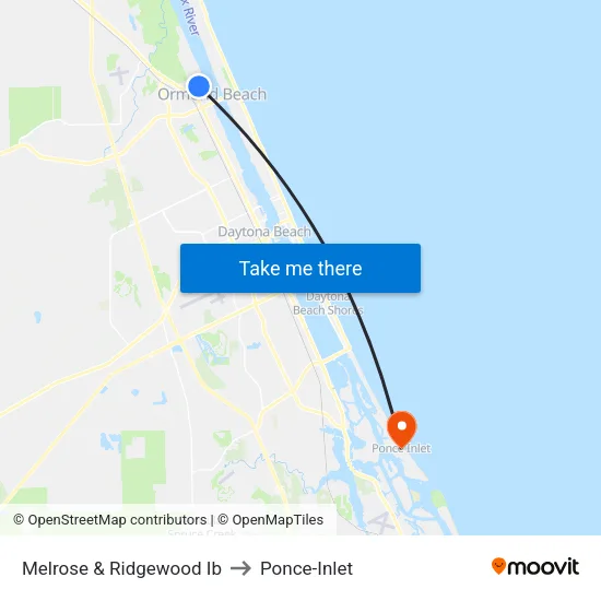 Melrose & Ridgewood Ib to Ponce-Inlet map