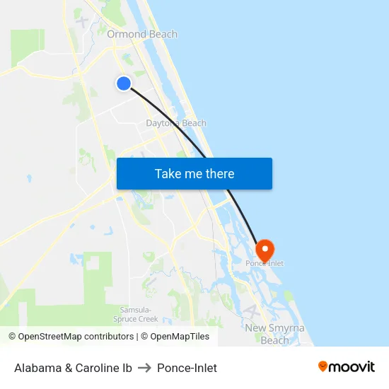 Alabama & Caroline Ib to Ponce-Inlet map