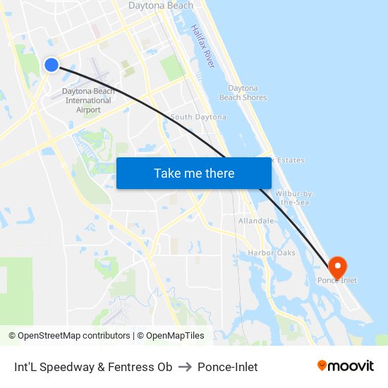 Int'L Speedway & Fentress Ob to Ponce-Inlet map