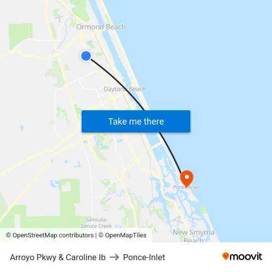 Arroyo Pkwy & Caroline Ib to Ponce-Inlet map