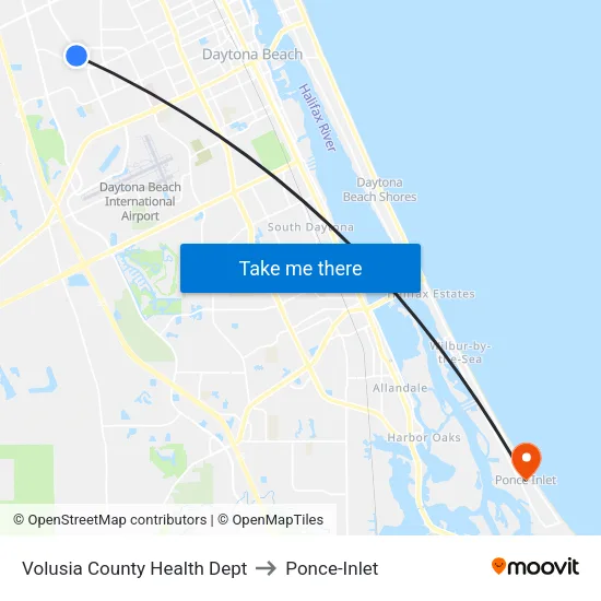 Volusia County Health Dept to Ponce-Inlet map