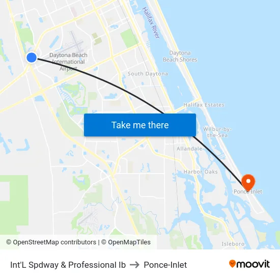 Int'L Spdway & Professional Ib to Ponce-Inlet map