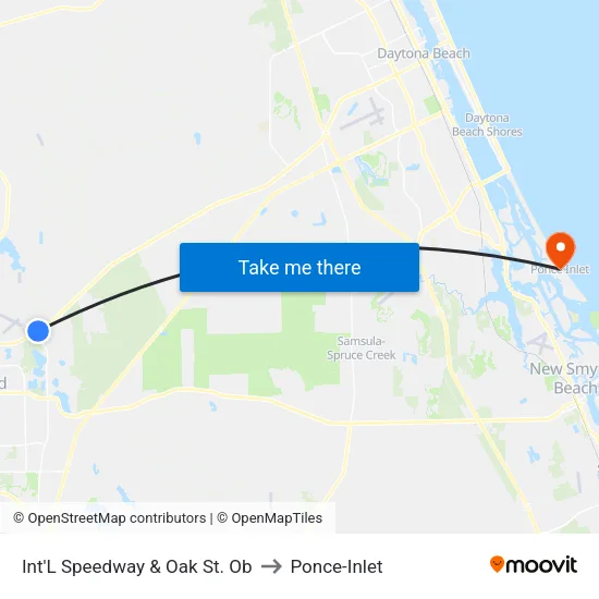 Int'L Speedway & Oak St. Ob to Ponce-Inlet map