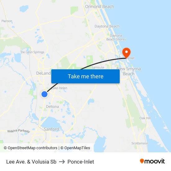 Lee Ave. & Volusia Sb to Ponce-Inlet map