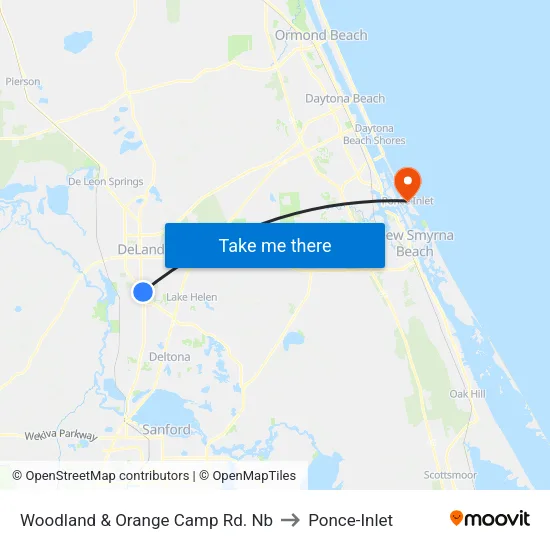 Woodland & Orange Camp Rd. Nb to Ponce-Inlet map