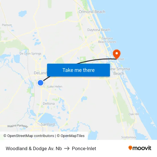 Woodland & Dodge Av.  Nb to Ponce-Inlet map