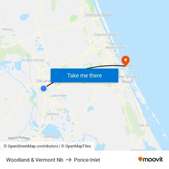 Woodland & Vermont Nb to Ponce-Inlet map