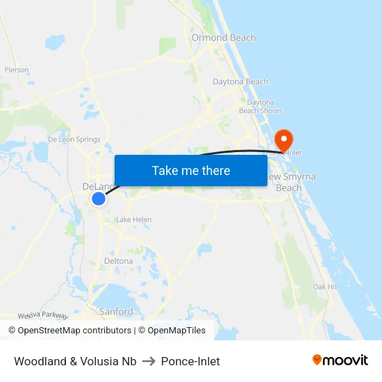 Woodland & Volusia Nb to Ponce-Inlet map