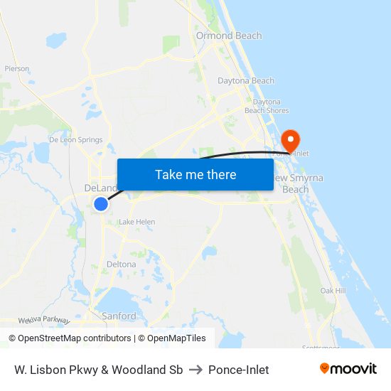 W. Lisbon Pkwy & Woodland Sb to Ponce-Inlet map