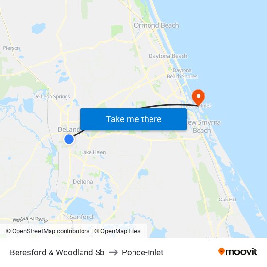 Beresford & Woodland Sb to Ponce-Inlet map