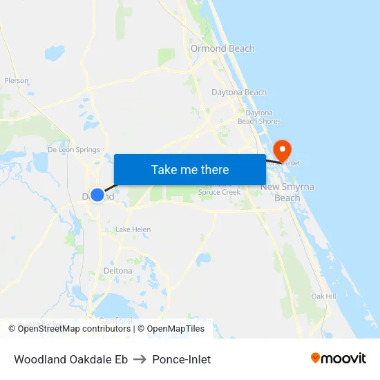 Woodland Oakdale Eb to Ponce-Inlet map