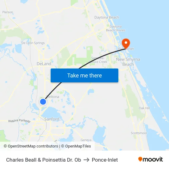 Charles Beall & Poinsettia Dr. Ob to Ponce-Inlet map