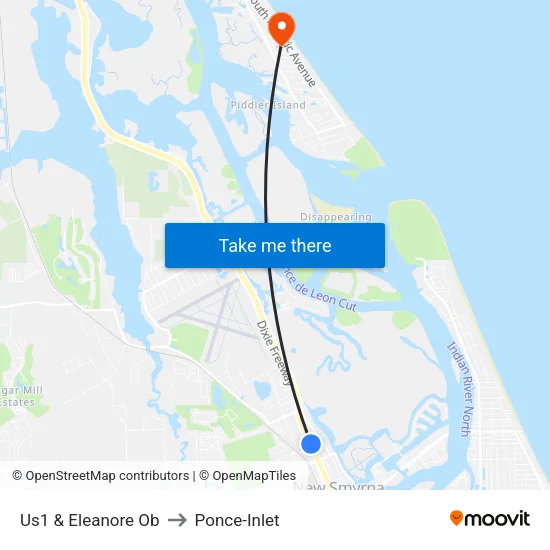 Us1 & Eleanore Ob to Ponce-Inlet map