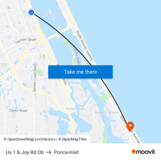 Us 1 & Joy Rd Ob to Ponce-Inlet map