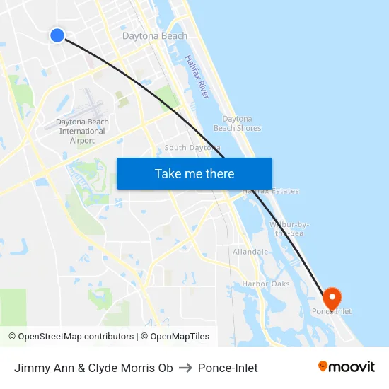 Jimmy Ann & Clyde Morris Ob to Ponce-Inlet map