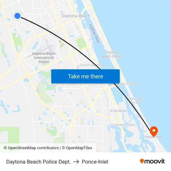 Daytona Beach Police Dept. to Ponce-Inlet map