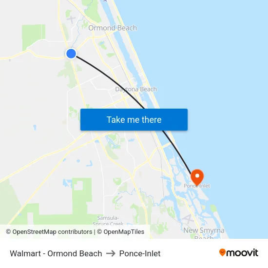 Walmart - Ormond Beach to Ponce-Inlet map