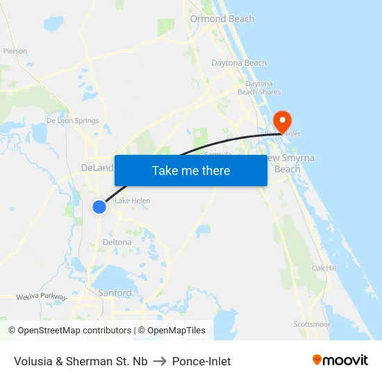 Volusia & Sherman St. Nb to Ponce-Inlet map