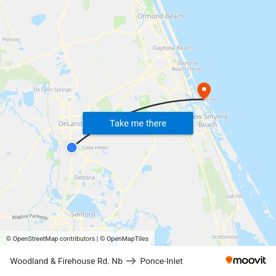 Woodland & Firehouse Rd. Nb to Ponce-Inlet map