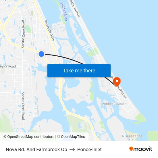 Nova Rd. And Farmbrook Ob to Ponce-Inlet map