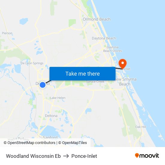 Woodland  Wisconsin Eb to Ponce-Inlet map