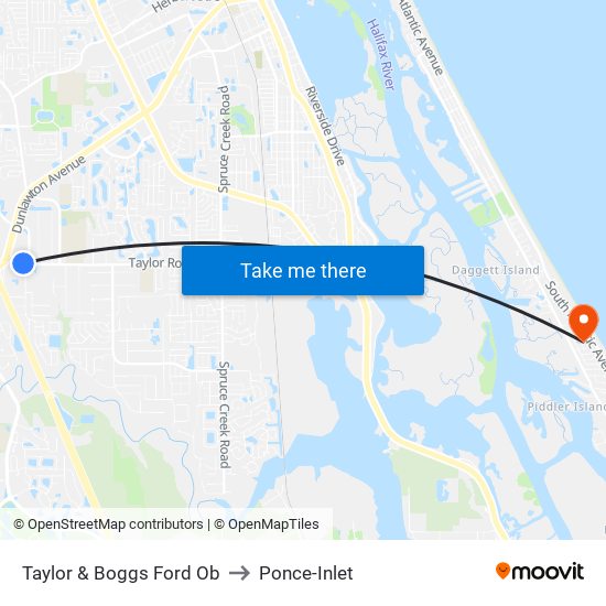 Taylor & Boggs Ford Ob to Ponce-Inlet map