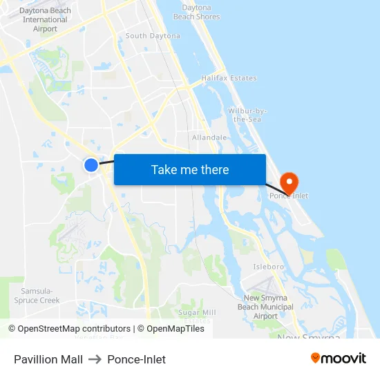 Pavillion Mall to Ponce-Inlet map