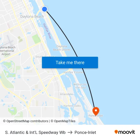 S. Atlantic & Int'L Speedway Wb to Ponce-Inlet map