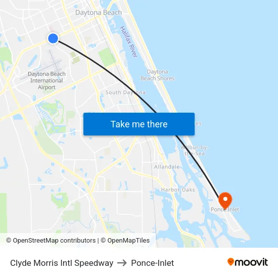 Clyde Morris  Intl Speedway to Ponce-Inlet map