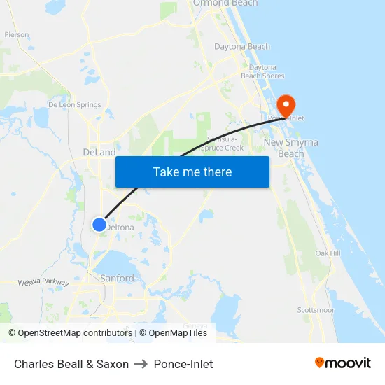 Charles Beall & Saxon to Ponce-Inlet map