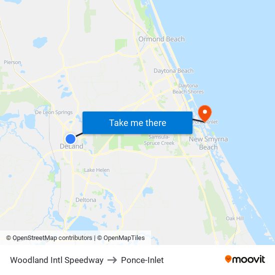 Woodland  Intl Speedway to Ponce-Inlet map