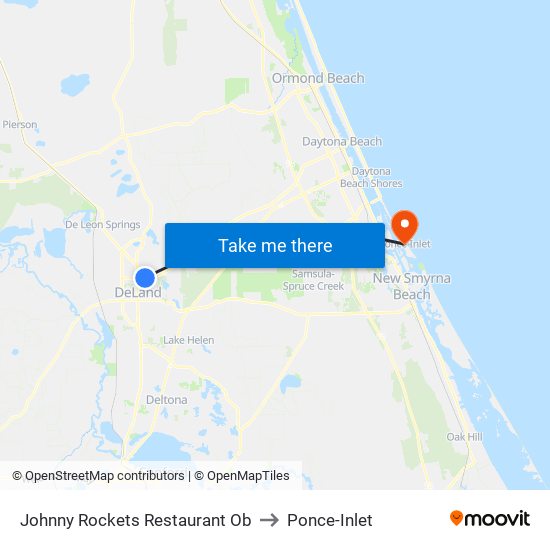 Johnny Rockets Restaurant Ob to Ponce-Inlet map