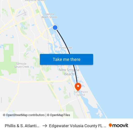 Phillis & S. Atlantic Ib to Edgewater Volusia County FL USA map