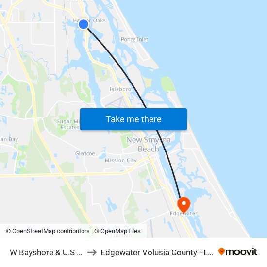 W Bayshore & U.S 1 Ib to Edgewater Volusia County FL USA map
