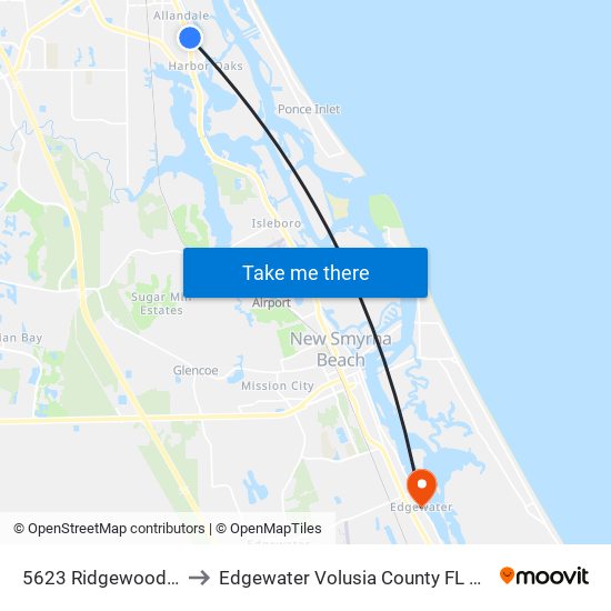 5623 Ridgewood Ib to Edgewater Volusia County FL USA map