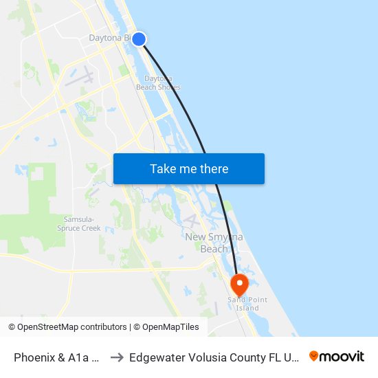 Phoenix & A1a  Nb to Edgewater Volusia County FL USA map