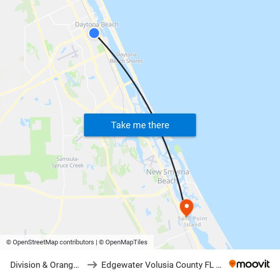 Division & Orange Ib to Edgewater Volusia County FL USA map