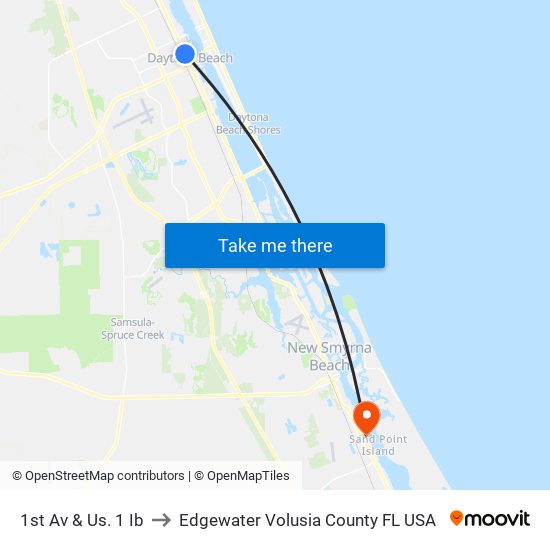 1st Av & Us. 1 Ib to Edgewater Volusia County FL USA map