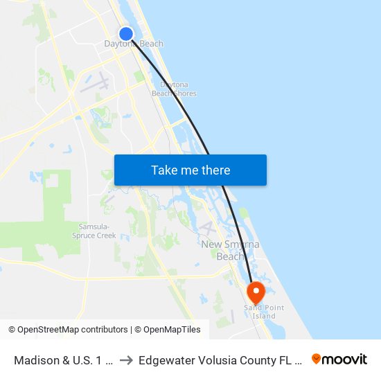 Madison & U.S. 1 Ob to Edgewater Volusia County FL USA map