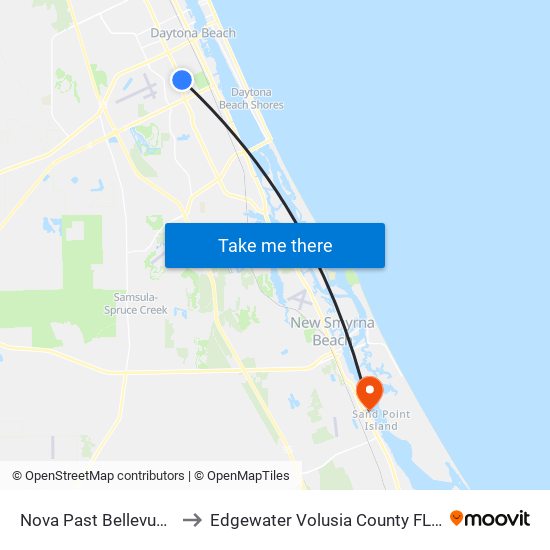 Nova Past Bellevue Ob to Edgewater Volusia County FL USA map