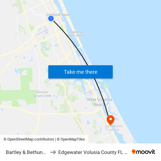 Bartley & Bethune Ib to Edgewater Volusia County FL USA map