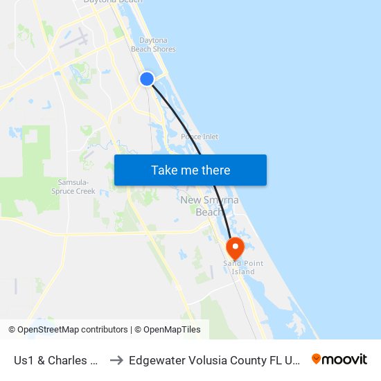 Us1 & Charles Ob to Edgewater Volusia County FL USA map