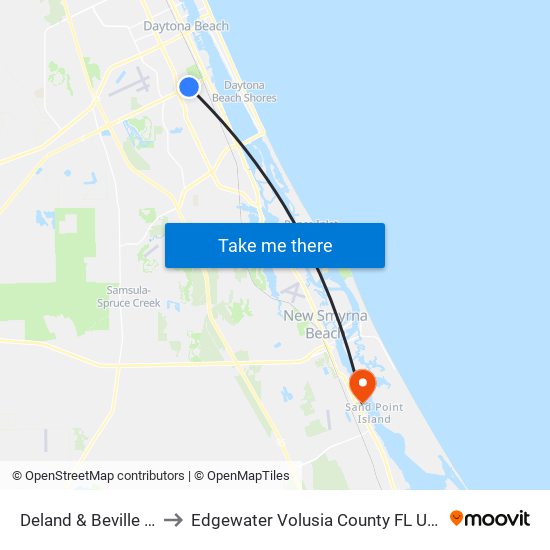 Deland & Beville Ib to Edgewater Volusia County FL USA map