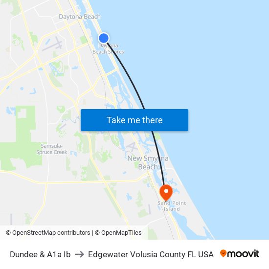 Dundee & A1a Ib to Edgewater Volusia County FL USA map